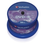 VERBATIM DVD+R(50-Pack),Spindl/MattSlvr/16x/4.7GB, 43550