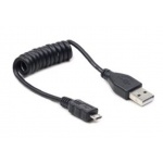 GEMBIRD Kabel USB A Male/Micro B Male, 0.6m,kroucený,černý, CC-mUSB2C-AMBM-0.6M