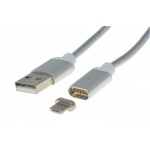 PremiumCord Magnetický micro USB 2.0, A-B nabíjecí a datový kabel 1m, stříbrný, ku2m1fgs