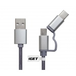 iGET G2V1 - USB kabel Micro USB/ USB - C dlouhý pro veškeré mobilní telefony, včetně odolných, G2V1