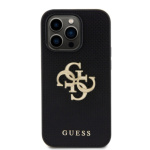 Guess PU Perforated 4G Glitter Metal Logo Zadní Kryt pro iPhone 14 Pro Black, GUHCP14LPSP4LGK