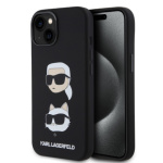 Karl Lagerfeld Liquid Silicone Karl and Choupette Heads Zadní Kryt pro iPhone 15 Black, KLHCP15SSDHKCNK