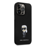 Karl Lagerfeld Liquid Silicone Metal Ikonik Zadní Kryt pro iPhone 15 Pro Black, KLHCP15LSMHKNPK