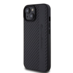 AMG PC/TPU Carbon Effect and Leather Stripe Magsafe Zadní Kryt pro iPhone 15 Black, AMHMP15SBLSCA