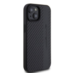 AMG PC/TPU Carbon Effect and Leather Stripe Magsafe Zadní Kryt pro iPhone 15 Black, AMHMP15SBLSCA