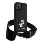 Karl Lagerfeld Saffiano Crossbody Popruh Metal Karl and Choupette Zadní Kryt pro iPhone 15 Black, KLHCP15SSAKCPBK