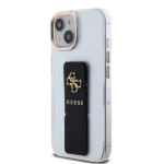 Guess PU Grip Stand 4G Metal Logo Zadní Kryt pro iPhone 15 Black, GUHCP15SHGSSA4K