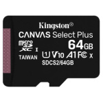 microSDXC 64GB Kingston Canvas Select bez Adaptéru, SDCS2/64GBSP