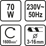 Ostřič vrtáků 3-16 mm 230V 70W (1600 ot./min), TO-73470