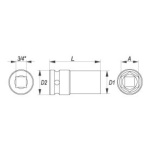 Nástavec 3/4" rázový šestihranný hluboký 21 mm CrMo, YT-1121