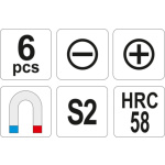 Sada šroubováků 6ks, - 3-6mm, + PH0-PH2, YT-25965