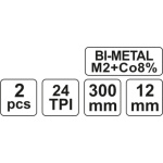 List pilový na železo 300 mm 2 ks Bi-Metal + Co8%, YT-3462