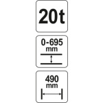 Lis hydraulický 20t, zdvih 0-695mm, šíře 490mm, YT-55581