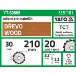 Kotouč na dřevo 210 x 30 mm 20z, YT-60665