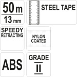 Pásmo měřící ocelové 50m,13mm, YT-71582