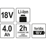 Baterie náhradní 18V Li-Ion 4,0 AH (YT-82782, YT-82788,YT-82826, YT-82804), YT-82844