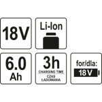 Baterie náhradní 18V Li-Ion 6,0 AH (YT-82782, YT-82788,YT-82826, YT-82804), YT-82845