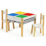 ECOTOYS Dětský dřevěný stůl s hrací deskou a dvěma židličkami 143081