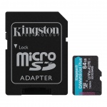 Kingston Canvas Go Plus A2/micro SDXC/64GB/170MBps/UHS-I U3 / Class 10/+ Adaptér, SDCG3/64GB