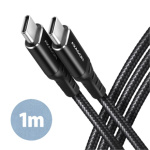 AXAGON BUCM-CM10AB, HQ kabel USB-C <-> USB-C, 1m, USB 2.0, PD 60W 3A, ALU, oplet, černý, BUCM-CM10AB