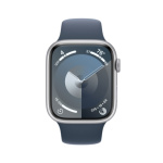 Apple Watch Series 9 45mm Stříbrný hliník s ledově modrým sportovním řemínkem - M/L MR9E3QC/A