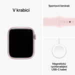 Apple Watch Series 9 45mm Růžový hliník se světle růžovým sportovním řemínkem - M/L MR9H3QC/A