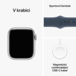 Apple Watch Series 9 41mm Cellular Stříbrný hliník s ledově modrým sportovním řemínkem - M/L MRHW3QC/A