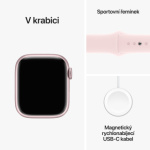 Apple Watch Series 9 41mm Cellular Růžový hliník se světle růžovým sportovním řemínkem - S/M MRHY3QC/A